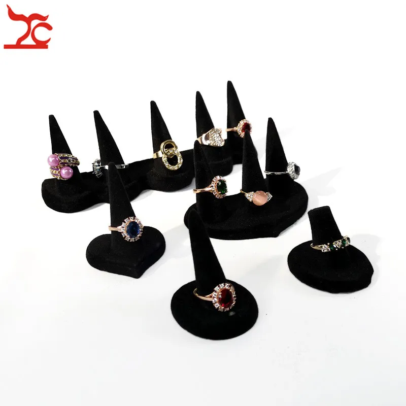 

Fine Black Velvet Cute Finger Tip Mountail Jewelry Ring Display Holder Charm Resin Ring Display Storage Organizer Stand Showcase