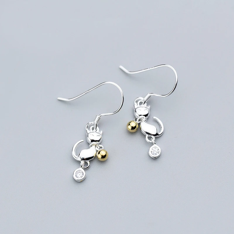 

MloveAcc 100% 925 Sterling Silver Cute Cat Drop Earring for Women Girls Zirconia Small Earrings Jewelry Holiday Gift