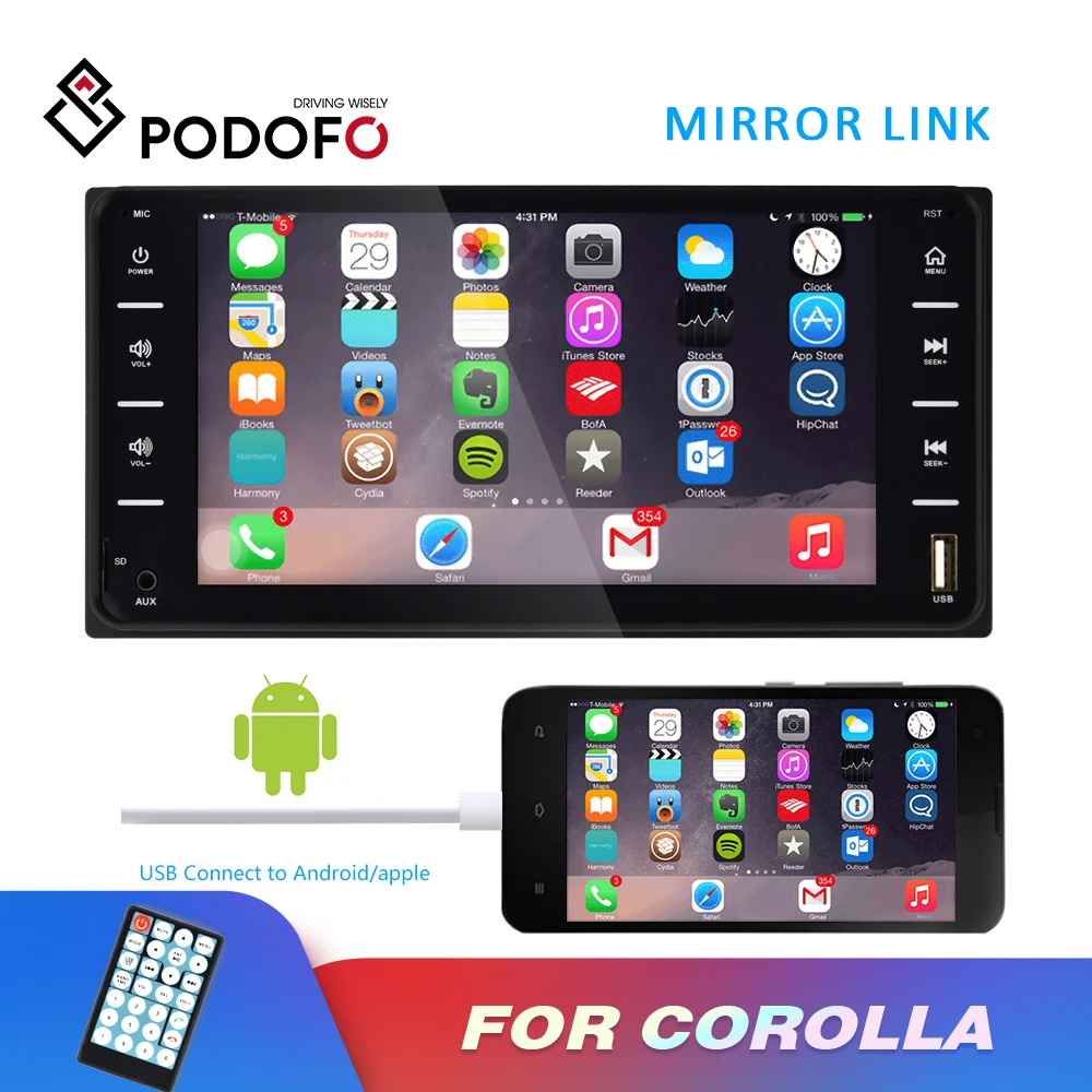 

Podofo Autoradio 7'' Touch Screen Multimedia Player 2 Din Car Radio MP5 Player For Toyota Corolla Bluetooth Mirror Link FM Radio