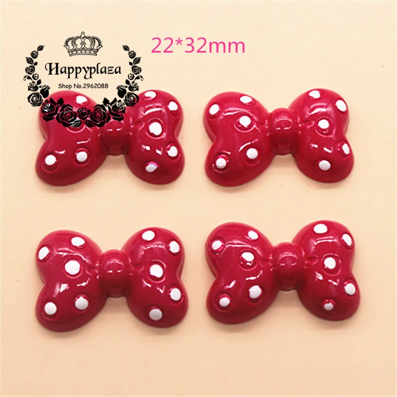 

10pcs Kawaii Hot Pink Resin Hand Painted Polka Dot Bow Tie Flatback Cabochon Charm DIY Craft Decoration,22*32mm