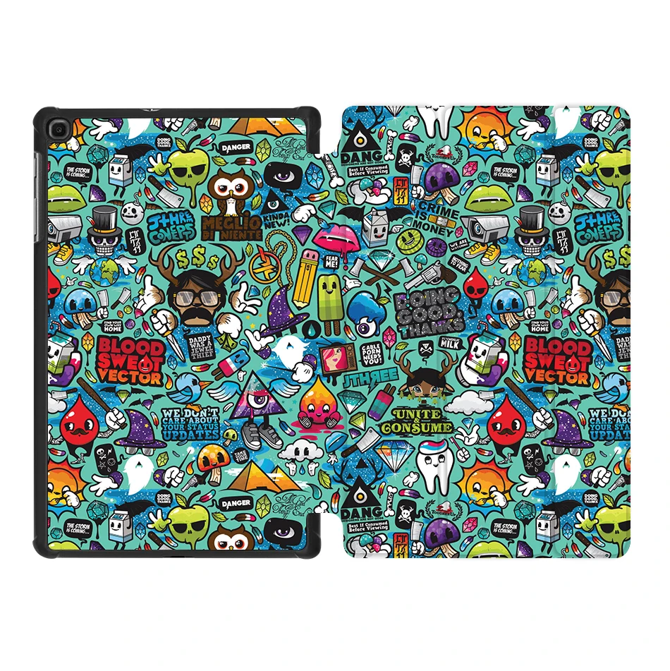 MTT Graffiti Case For Samsung Galaxy Tab A 10.1 inch SM-T510 T515 Slim PU Leather Flip Fold Stand Tablet Cover coque - Color: SS08