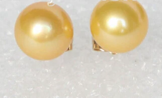 

xiuli 00523 AAA NATURAL 8-8.5MM ROUND GOLDEN SOUTH SEA PEARL EARRING 14KGP