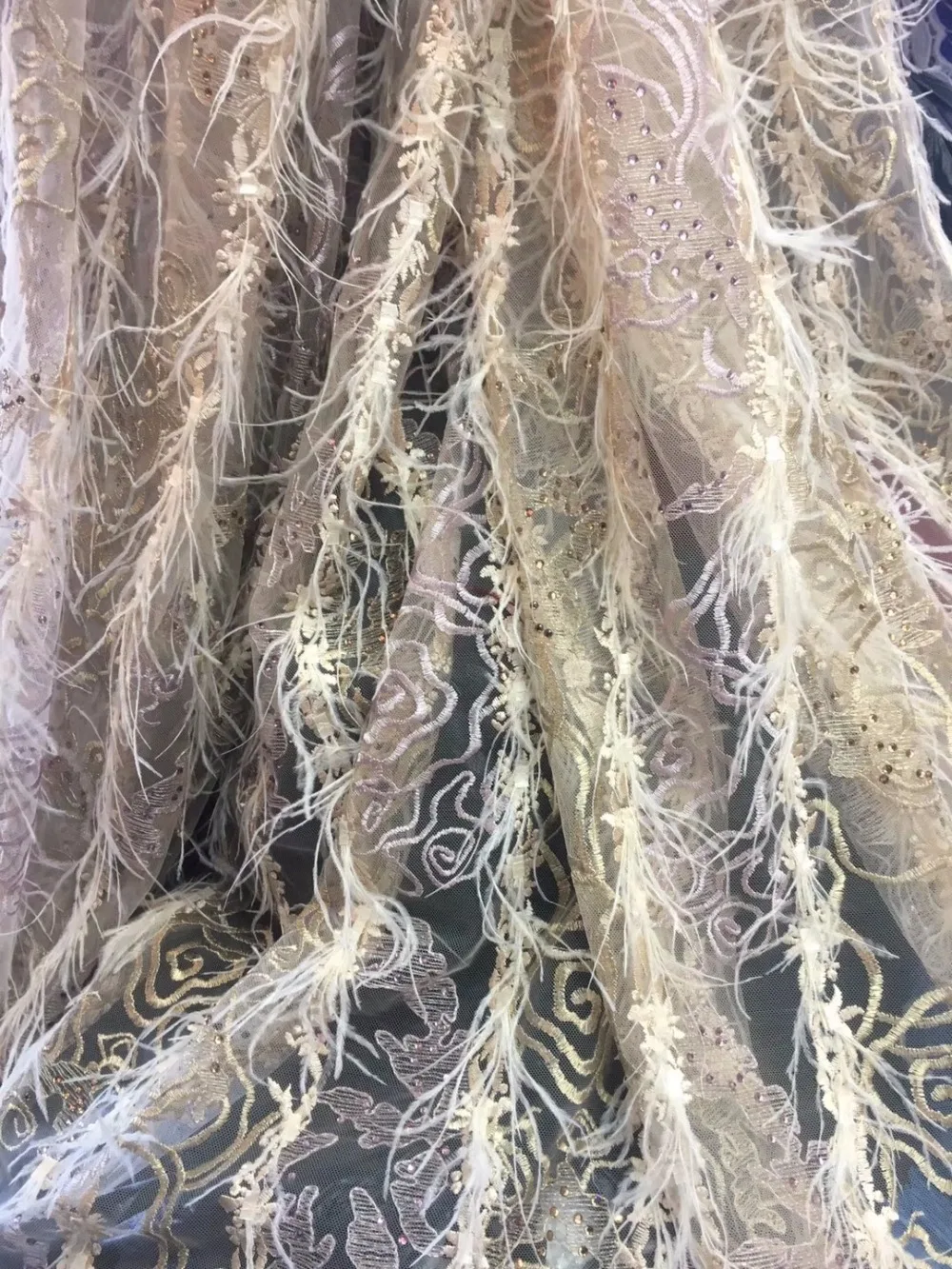 

2018 Nigerian Embroidery Mesh Tulle Lace Fabric feather African Lace Fabrics For Wedding Party