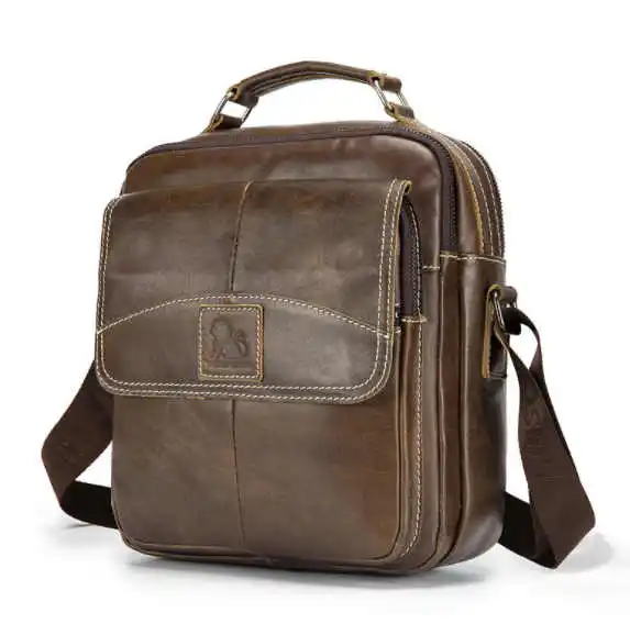 Мужская Новая Винтажная сумка-мессенджер из натуральной кожи, Мужская Повседневная деловая сумка для путешествий, мужские сумки на плечо, сумка из воловьей кожи, сумки через плечо - Цвет: Коричневый