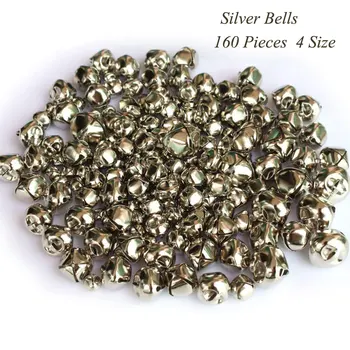 

160 Pieces 4 Sizes Silver Christmas Jingle Bells metal Bells for craft Festival Party home Decorations DIY Craft