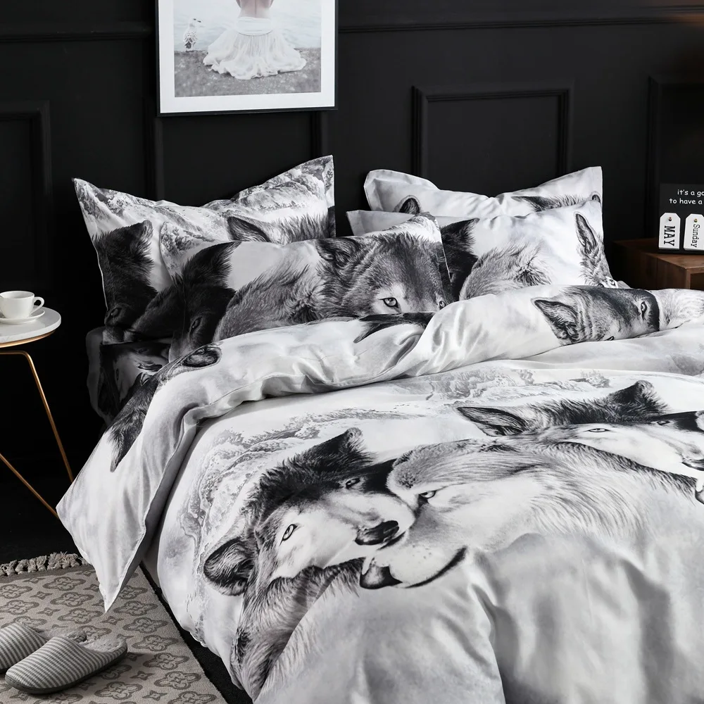 Волк 3D Печатный Комплект постельного белья одеяло; пододеяльник простыня комплект наволочка Роскошные животные