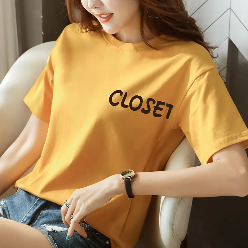 

2019 new Style Short Sleeve Women Tshirt Summer Fashion New Simple Loose Mini Print Letter O-neck Multi Color Tops