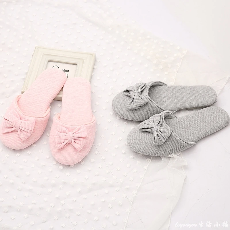 GKTINOO Mooie Bowtie Winter Vrouwen Thuis Slippers Voor Indoor Slaapkamer Huis Zachte Bodem Katoen Warme Schoenen Volwassen Gasten Flats