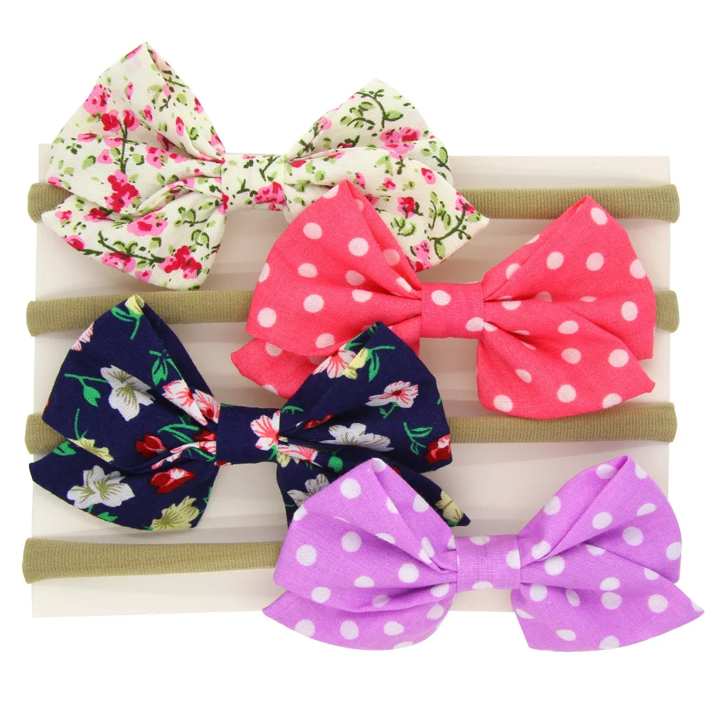 20 pcs/lot , Floral Hair bow Nylon Headband, Hand Tied Fabric Bow headband , Easter Hair Bow