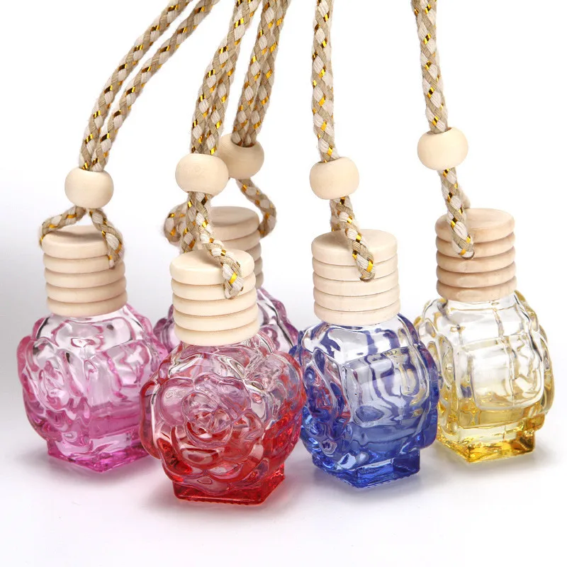 

Car Air Freshener Hanging Perfume Empty Glass Bottle Auto Flower Diffuser Pendent Fragrance for Essential Oil