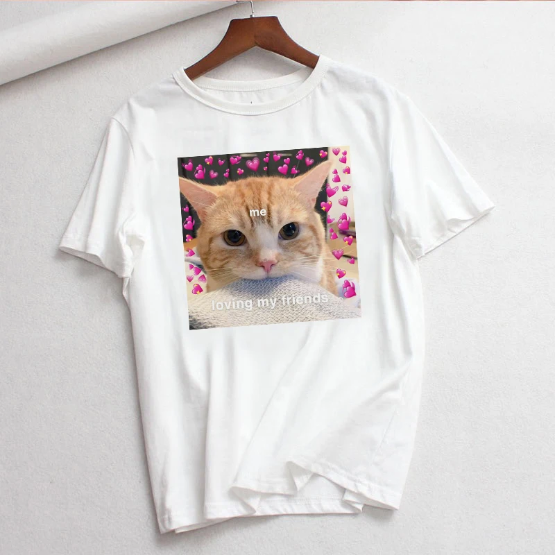 Милый корейский ulzzang cat love heart dog print, новые летние топы с короткими рукавами, футболки, повседневные свободные, большие размеры, парная футболка