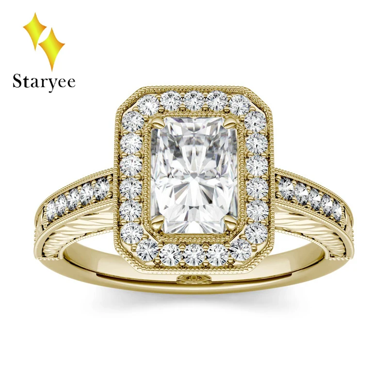 

Moissanite Ring 1.2ct DEF VVS Luxury Moissanite Halo Engagement 14K 585 Yellow Gold Wedding Set Ring Jewelry For Women