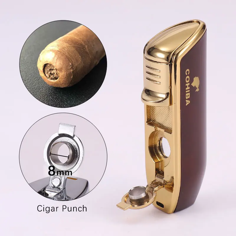COHIBA острый сигарный Нож металлический ветрозащитный 3 струйный газовый факел