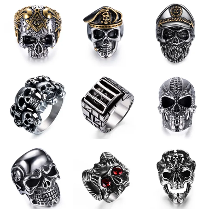 

Men Stainless Steel Ring High Quality Gothic Punk Rings Hip Hop Skull Rings For Men Party Jewelry Accessories Gift Drop Shipping