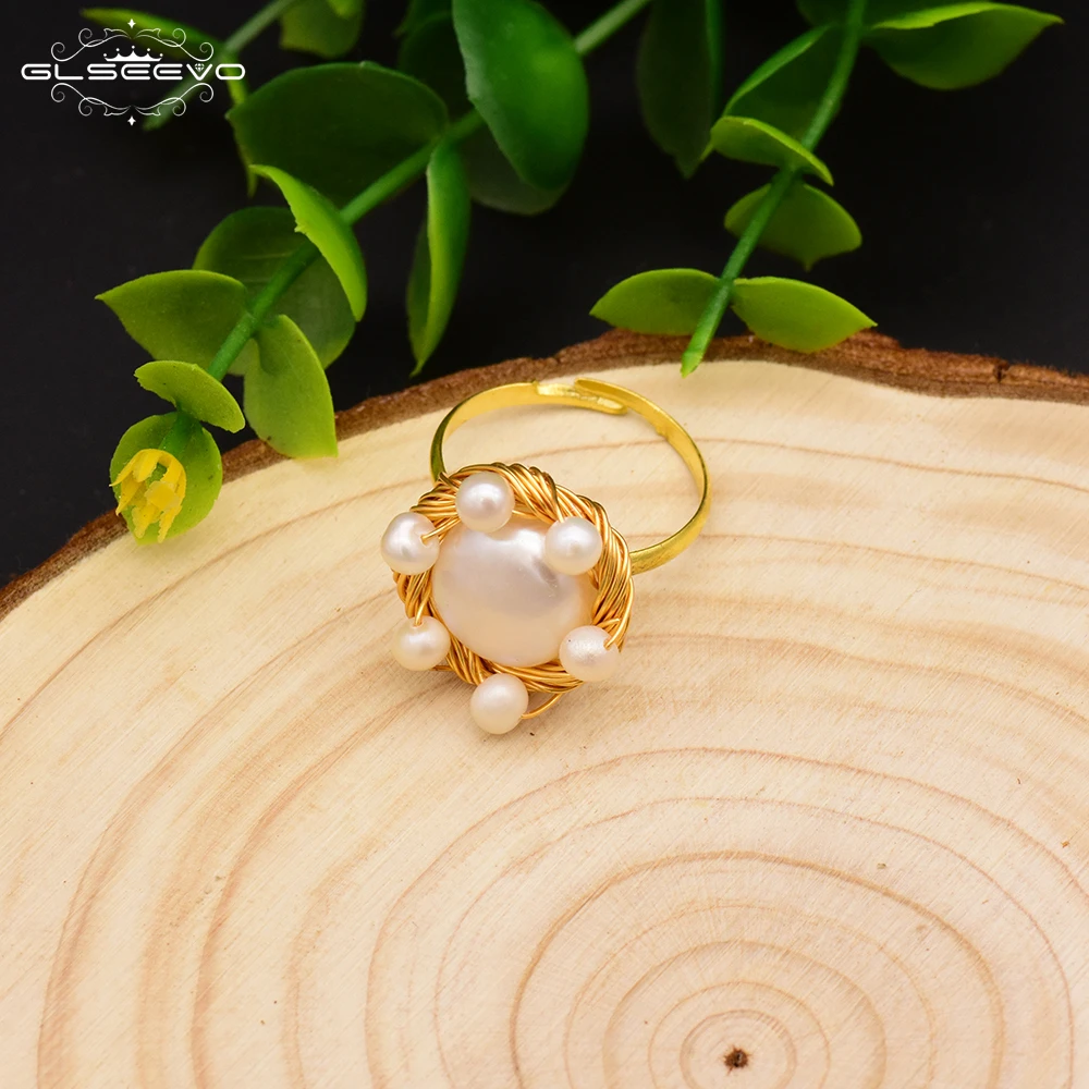 

XlentAg Original 925 Sterling Silver Natural Fresh Water Baroque Pearl Handmade Adjustable Ring For Women Fine Jewelry GR0224