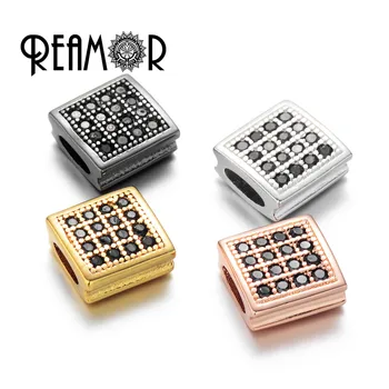 

REAMOR Luxury Micro Inlay Zircon Square Shape Bead Small Hole Spacer Bead For DIY Jewelry Making Bracelet Decoration Accessories