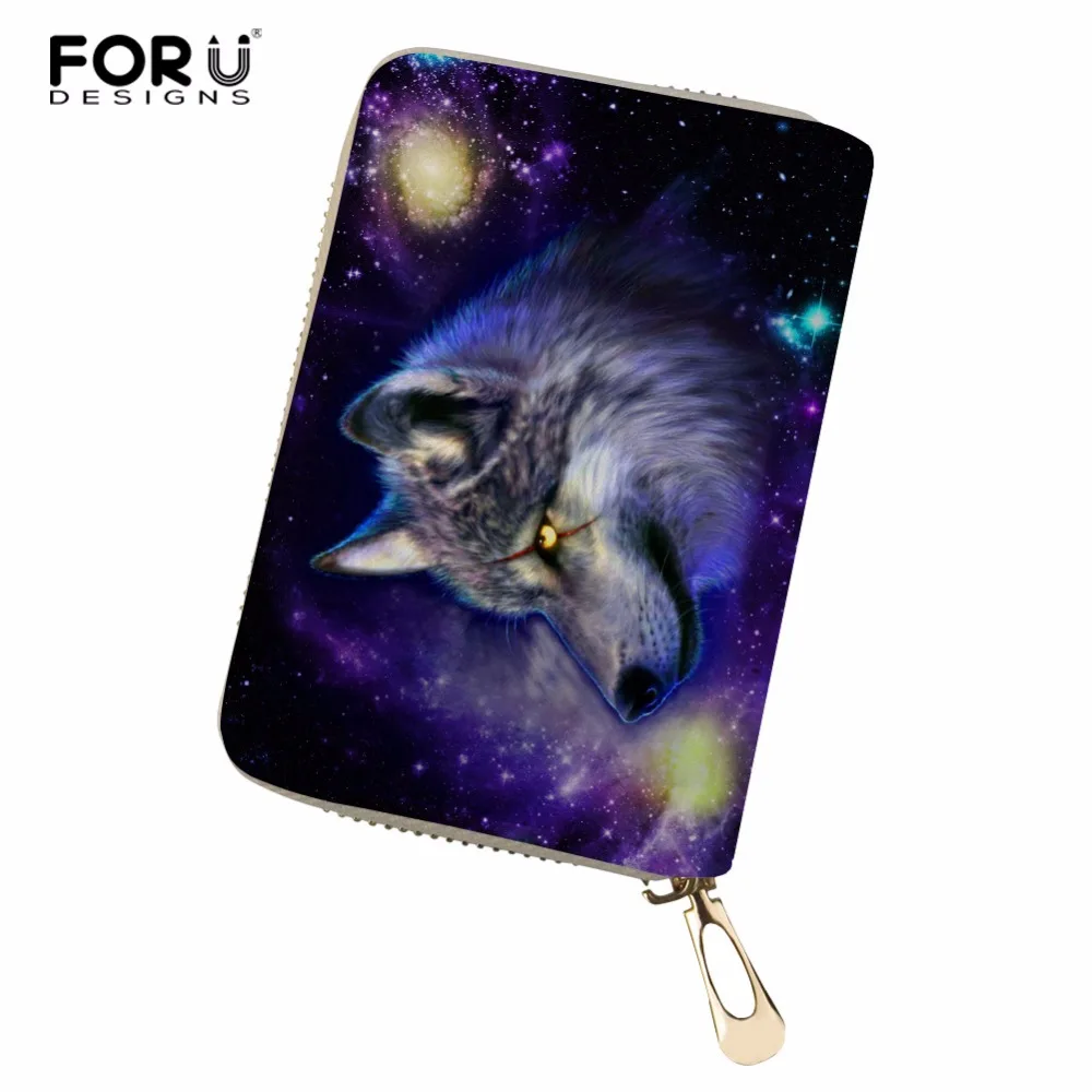 

FORUDESIGNS PU Leather Ladies Card Package Animal Wolf Printed Clip Cards Bank Card Sets Male Working Sets Bus Card holder Bag