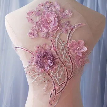 

NEW lace patch 2Pieces 5 Colors high quality 3d lace appliques for wedding China embroidery design