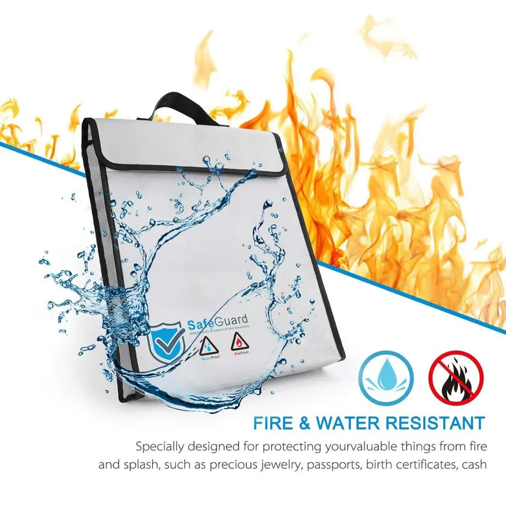 28x38x8cm Fiberglass Fireproof Document Bag with shoulder strap Fire and Water Resistant Bag