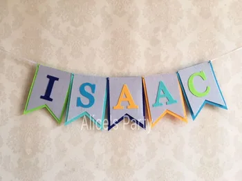 

New Customized baby shower banner Nursery Flag boy name bunting birthday Garland Party Decoration Blue Grey Hanging Photo Props