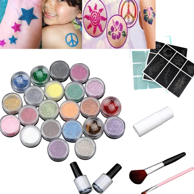 2017 24 colors powder temporary shimmer glitter tattoo kit for 2017 24 colors powder temporary shimmer glitter tattoo kit for