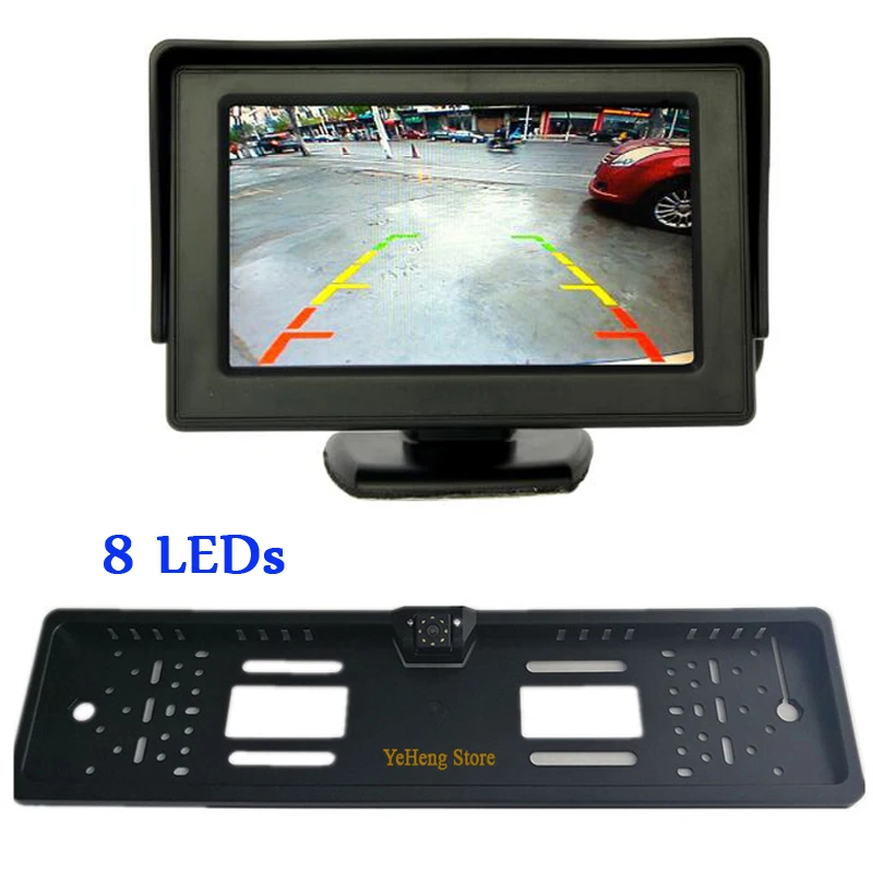 

HD Video Auto Parking Monitor 8 LEDs Night Vision Glass Lens CCD Car Rear View Camera With 4.3 inch Car Rearview Mirror Monitor