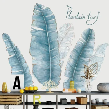 

Nordic Style Blue Plantain Leaf Wall Stickers Bedroom Living room Sofa TV Background Removable Wall Decals Art Murals Home Decor