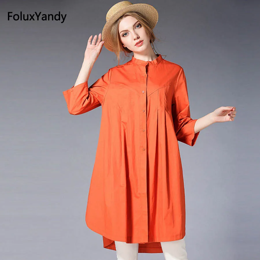 Stand Collar Shirts Women 3 4 5 XL Plus Size Casual Spring Summer Loose