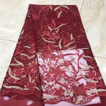 

African Lace Fabric 2019 Embroidery Nigerian Lace Fabric Top Quality French Sequins Tulle Lace Fabric For Women 5Yards xc65-2604