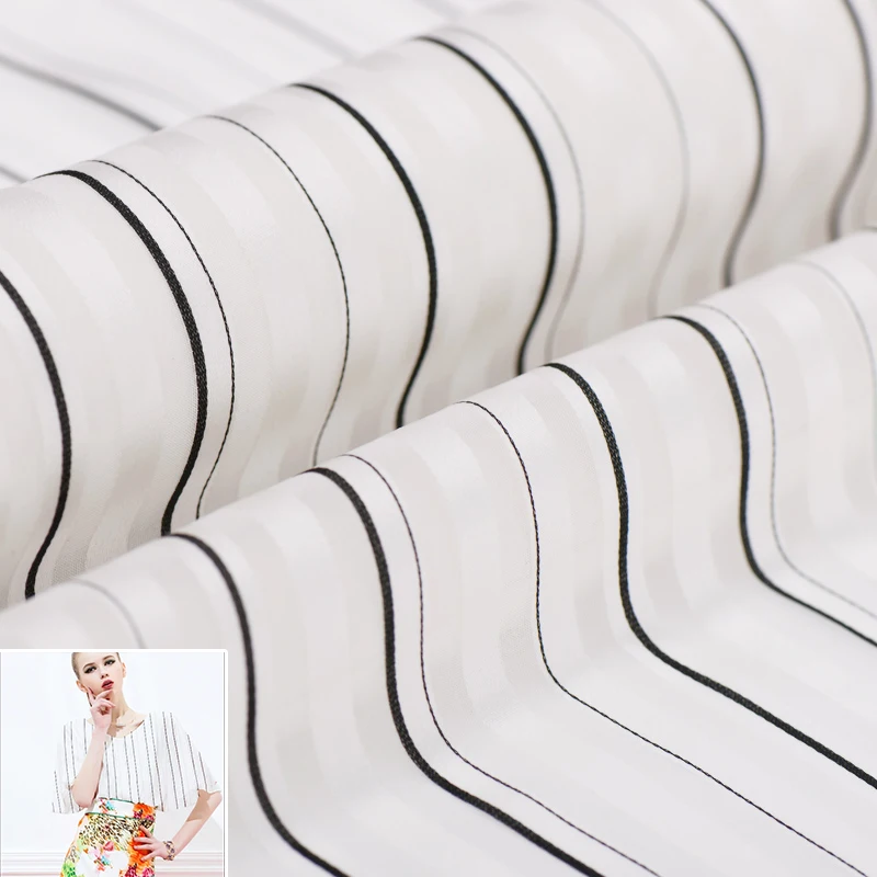 

100x112cm/piece Retro Black White Stripe 100% Real Mulberry Silk Fabric Cloth For Manual Dress Clothing DIY Sewing Patchwork