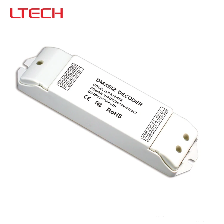 

LT-810-10A DMX-PWM CV LED decoder;led dimming driver for single color led strip DC12-24V input;no flash frequency dimming