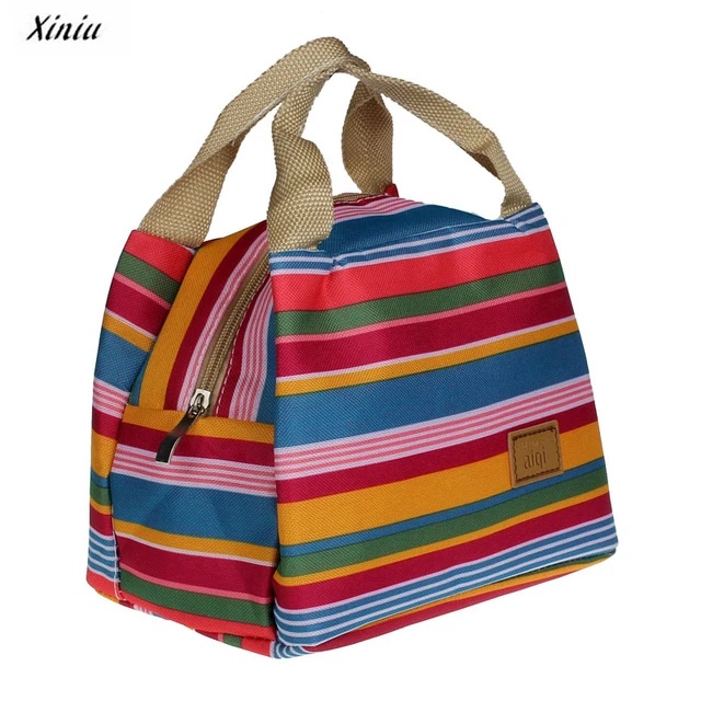 Lunch Bag Insulated Tote Cooler Zipper Thermal Pouch Rainbpw Lunch Bag Insulated Tote Cooler Zipper Thermal Pouch Rainbpw Color Striped Picnic Bags