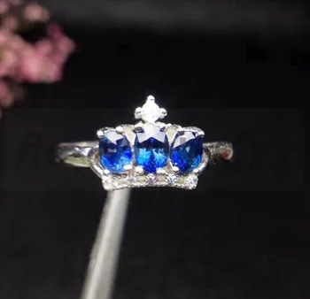 

Natural real sapphire crown style ring Free shipping 925 sterling silver 0.35ct*3pcs gemstone Fine jewelry #R991219