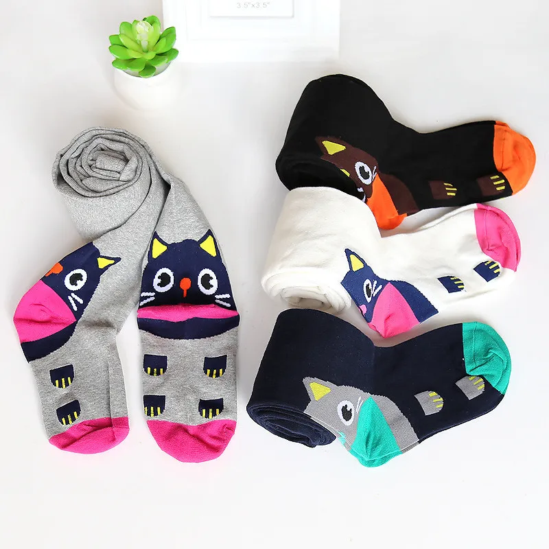 Kids Pantyhose Toddler Tights Kids Leggings Spring Autumn Cotton Tights For Girls Cartoon Cat Girls Baby Tights Pantyhose Fashion Knitted Cute Kids Stocking Baby Pantyhose