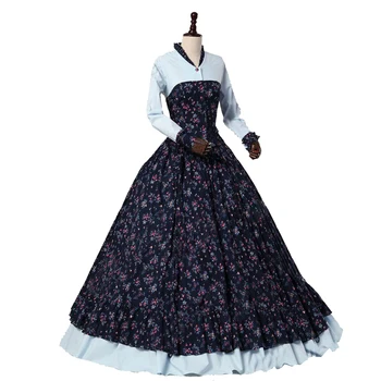 

Invisible Black Floor_lenght Stand Print Queen Dress Full Sleeves Dress Pleated Dress Ball Gown Renaissance Sashes&Lace Dress
