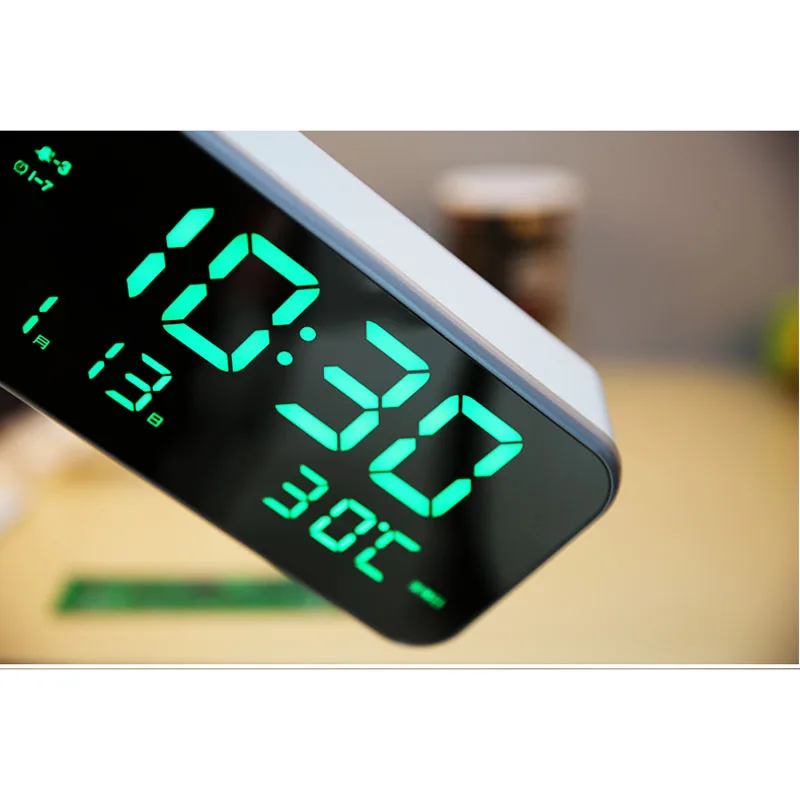 Светодиодный Будильник с большим экраном с датой температуры и неделей, Настольные Цифровые прикроватные часы белого цвета