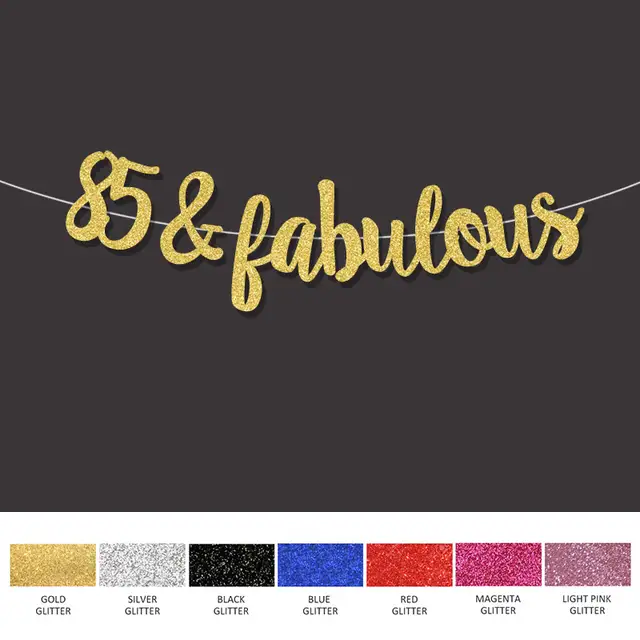 Gold Black Silver Glitter 85 Fabulous Banner 85th Happpy Birthday