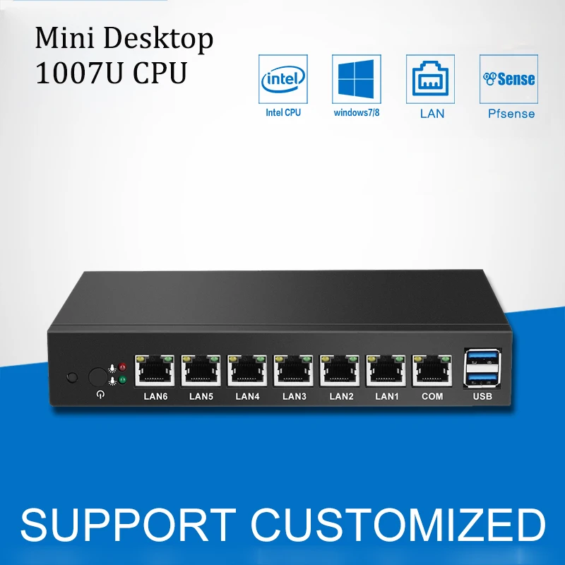 Мини ПК 6 * lan гигабит Ethernet Intel Celeron 1007U pfSense роутер с файрволом Windows 7 миникомпьютер Промышленный Рабочий стол