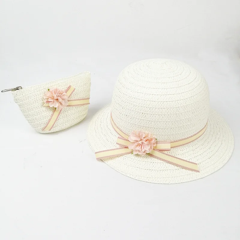 SUEF/ hot new cute rabbit head children straw hat girl princess hat travel student sunshade beach hat two-piece - Цвет: white