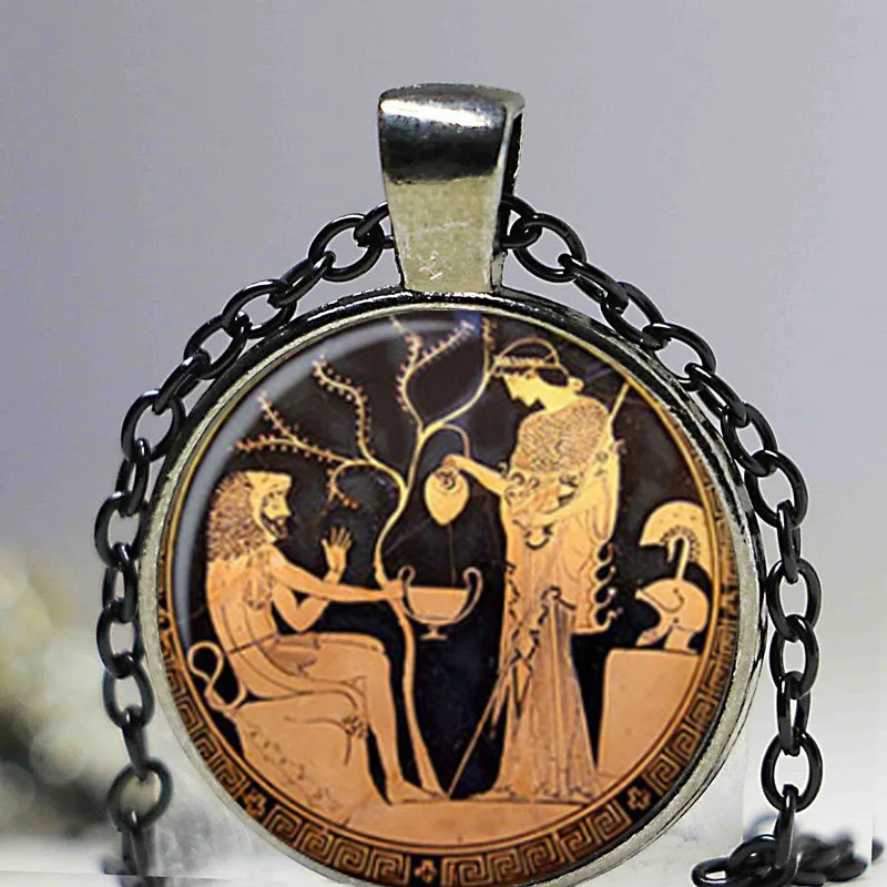 Круглое ожерелье из стекла антикварная греческая подвеска мифы стеклянный купол для ювелирных украшений кулон ожерелье - Окраска металла: Gun Black