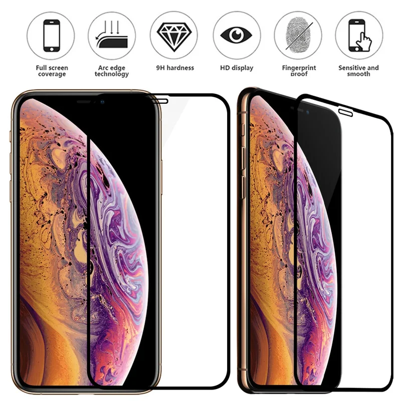 Полное покрытие экрана протектор для iPhone 7 8 закаленное стекло для iPhone X XS xs MAX XR 7 8 Plus защитное стекло пленка 9H протектор