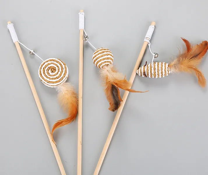 

usd1.35/pc pet cat kitten playing toys cat teaser fishing pole sticks for cat wooden sticks feather paper mad 20pcs/lot