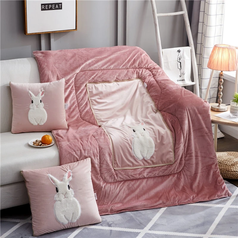 Милое одеяло с кроликом, 2 в 1, хлопковая подстилка-подушка в скандинавском стиле, мягкое стеганое одеяло для дома, для детей, декоративная диванная подушка подушки