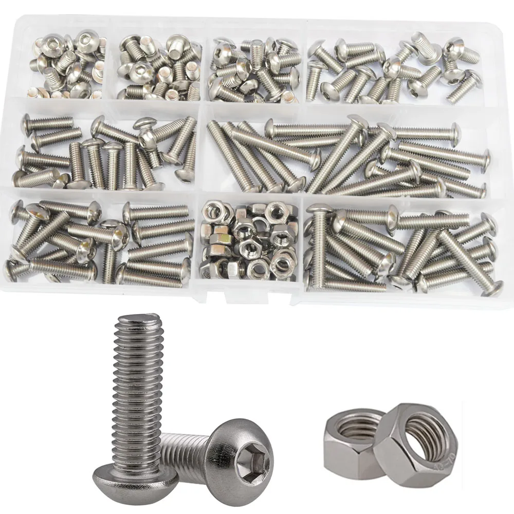 

Hex Button Head Machine Screw Pan Thread Metric Mushroom Hexagon Socket Cap Bolt Nut 304 Stainless Steel Assortment Kit Set M5