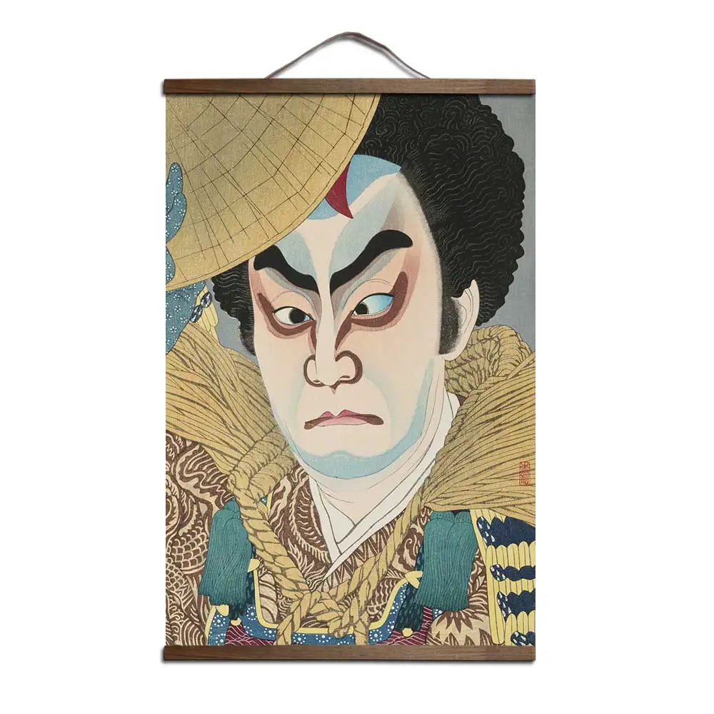 Японский Ukiyoe для живописи на холсте плакаты и принты украшения стены искусства домашний декор с твердой деревянной подвеской свиток - Цвет: Темный хаки