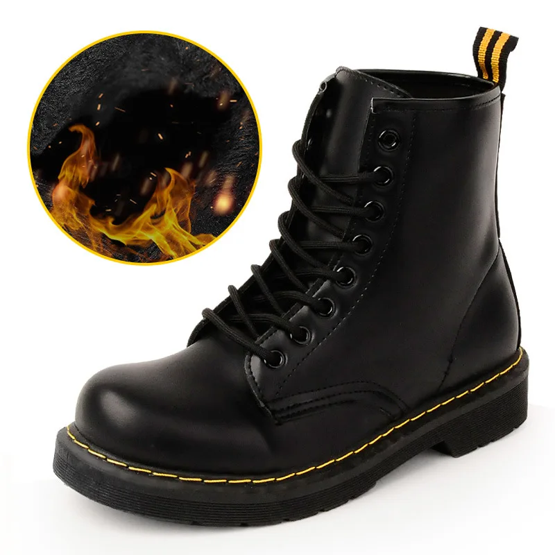 Женские ботильоны; зимняя теплая обувь для верховой езды; женская обувь на шнуровке с мехом внутри из искусственной кожи; обувь на платформе; большие размеры 43-44 - Цвет: black with plush