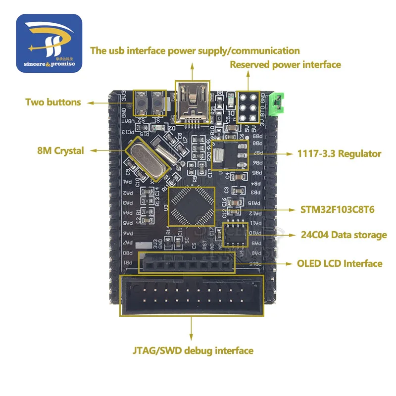 Макетная плата STM32F103C8T6 основная маленькой системы STM32F103C STM32 обучающая с одним
