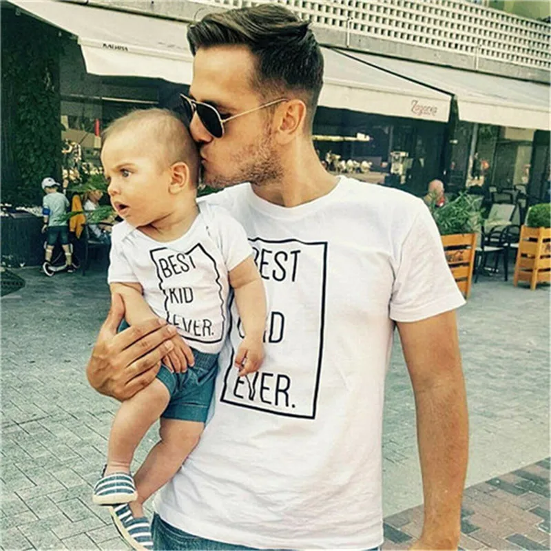 

Summer Family Look Clothes Best Dad/Kid Ever Matching T-Shirts Father Son Parent Child Friends Romper Tops O-neck Short Sleeve