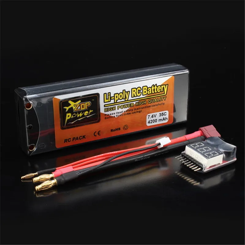 

Rechargeable Lipo Battery ZOP Power 7.4V 4200mAh 2S 35C Lipo Battery T Plug With Battery Alarm