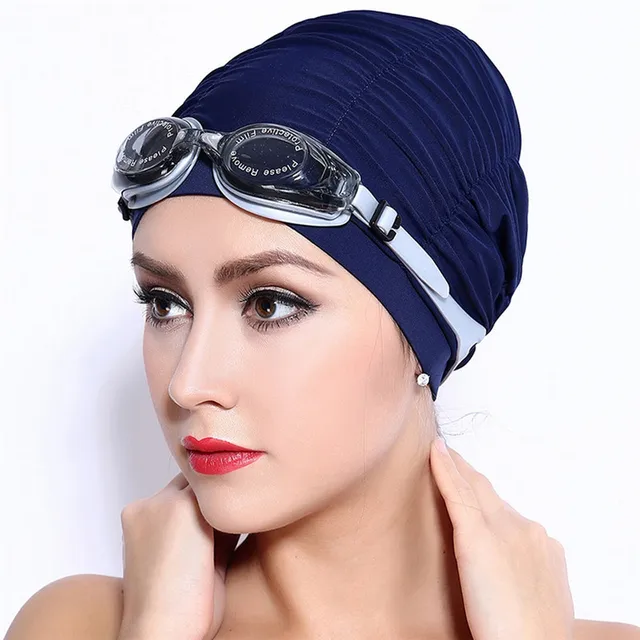 Buy Swimming Caps Long Hair Swim Cap Pleated Cloth